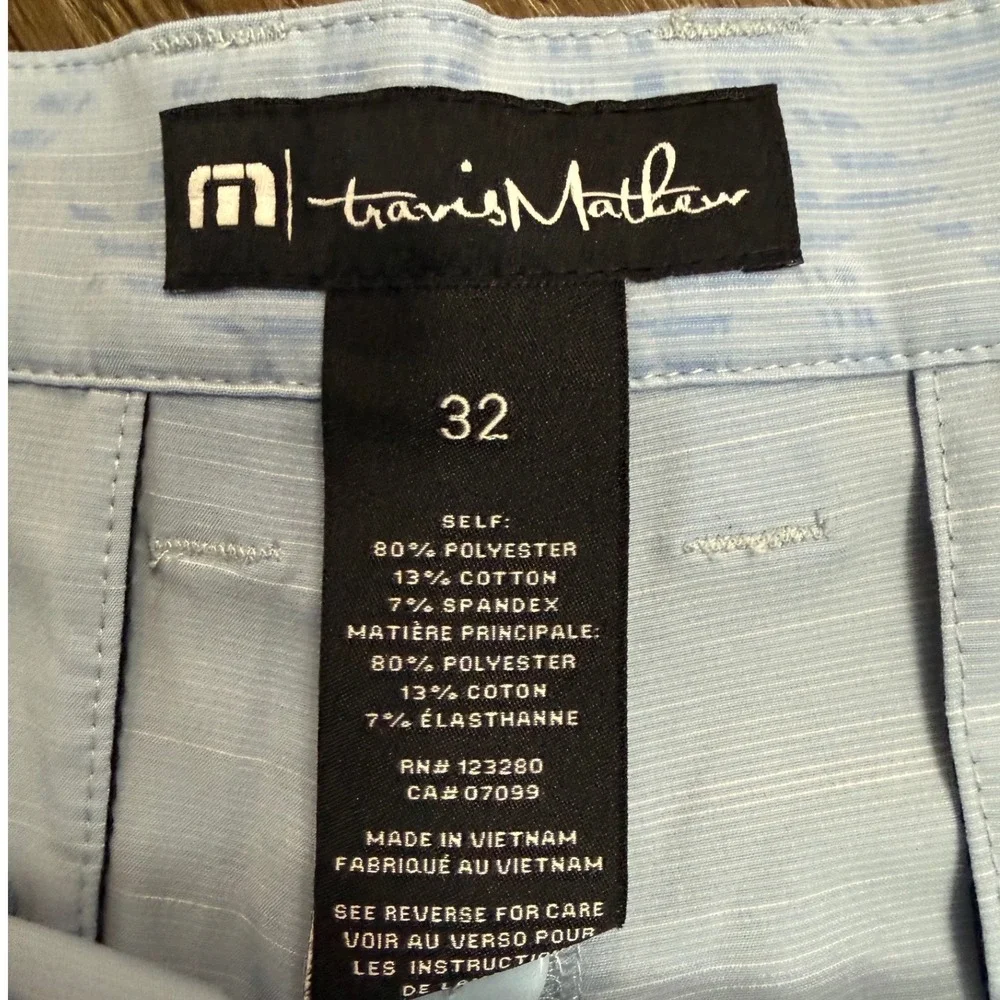TravisMathew Mens Blue Palm Leaf Stripe Performance Golf Shorts Size 32 9 Inseam